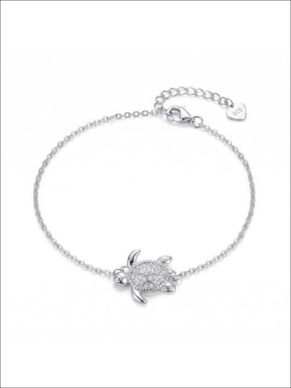 925 Sterling Silver Lab Grown Diamond Turtle Bracelet Adjustable Women's